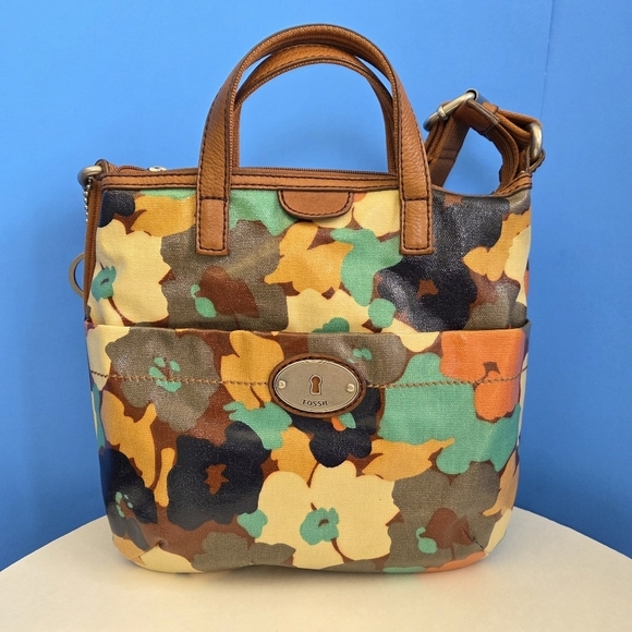 Retro Fossil Key Per Boho Crossbody Bag Coated Canvas Shoulder Floral Charms - Picture 1 of 12